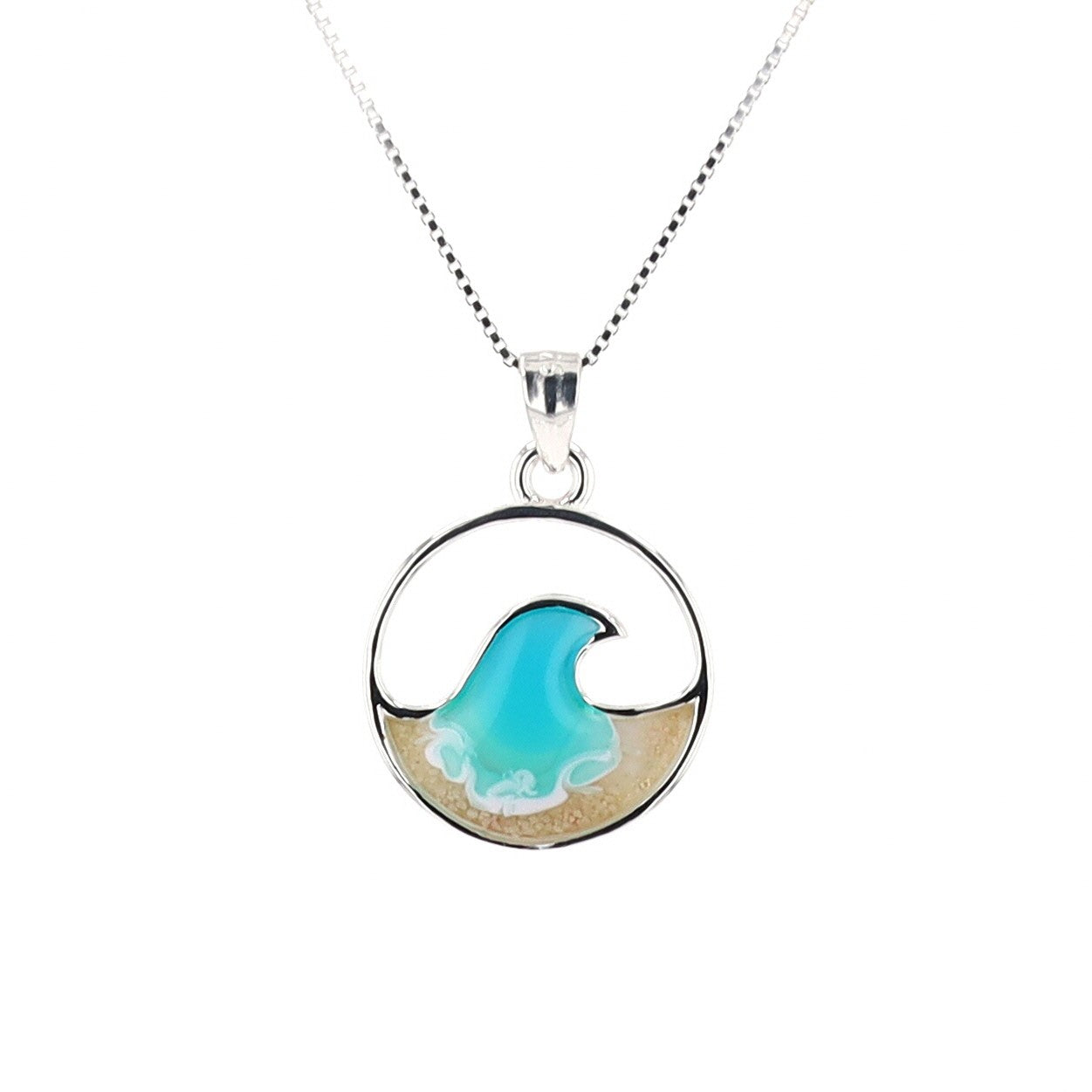 Sterling Silver Breaking Wave Pendant Necklace - Cornish Glass Art